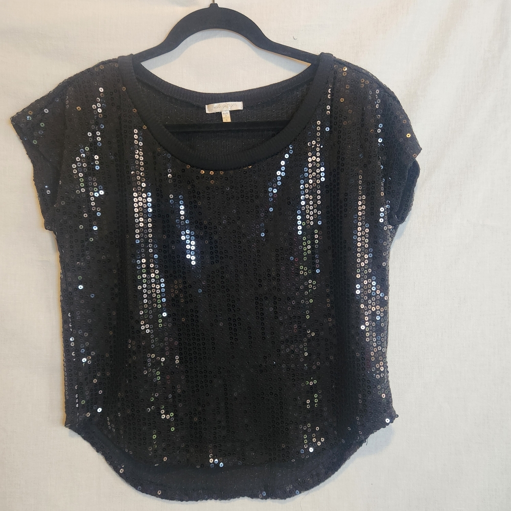 Just Ginger, Women's Black Short Sleeve Sequined Top, Size S